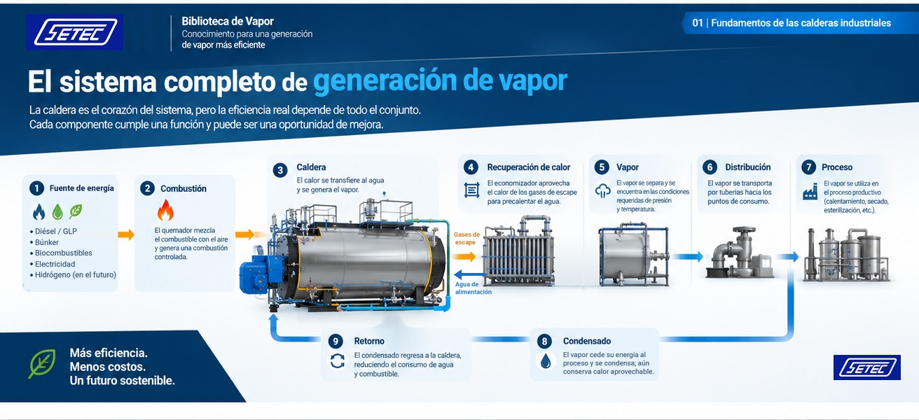 El sistema completo de generación y utilización de vapor